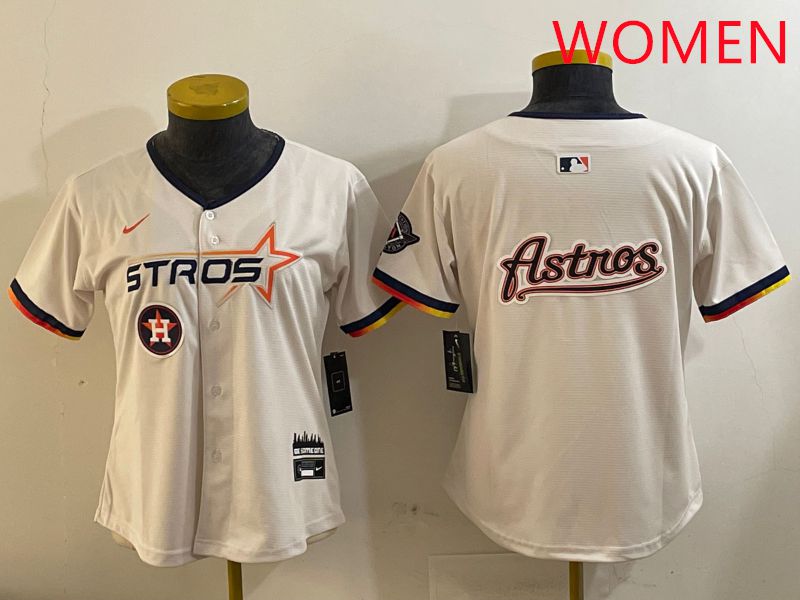 Women Houston Astros Blank Cream Three generations Joint Name 2025 Nike MLB Jersey style 41019